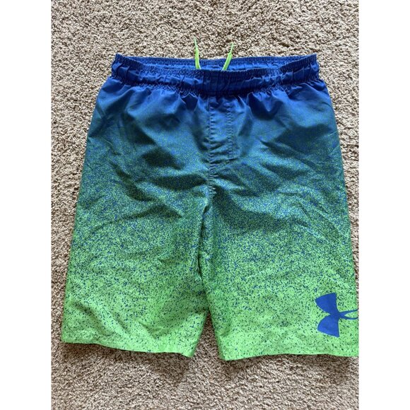 Under Armour boys swim shorts Trunks size YL youth large EUC Bright Blue Green - Picture 1 of 4
